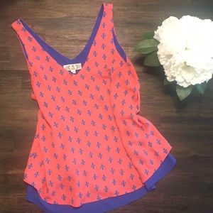 Pink Rose Patterned V Neck Swing Tank